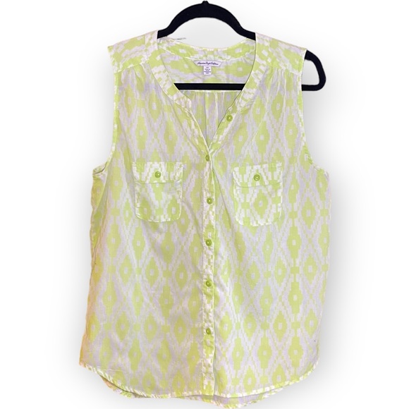 2for$30 American Eagle Neon Green White Sleeveless Button Summer Top Size Large - Picture 8 of 10